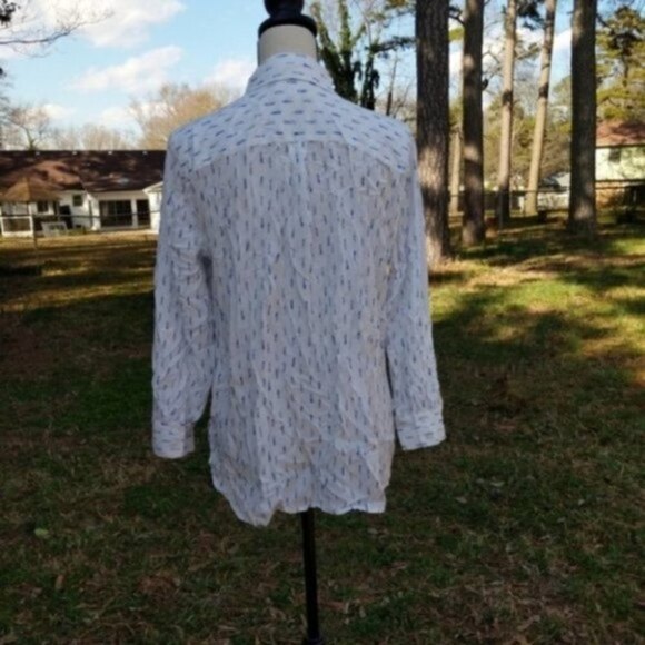 Two By Vince Camuto Button Down White Blue Long Sleeve Viscose Shirt L - Picture 5 of 7